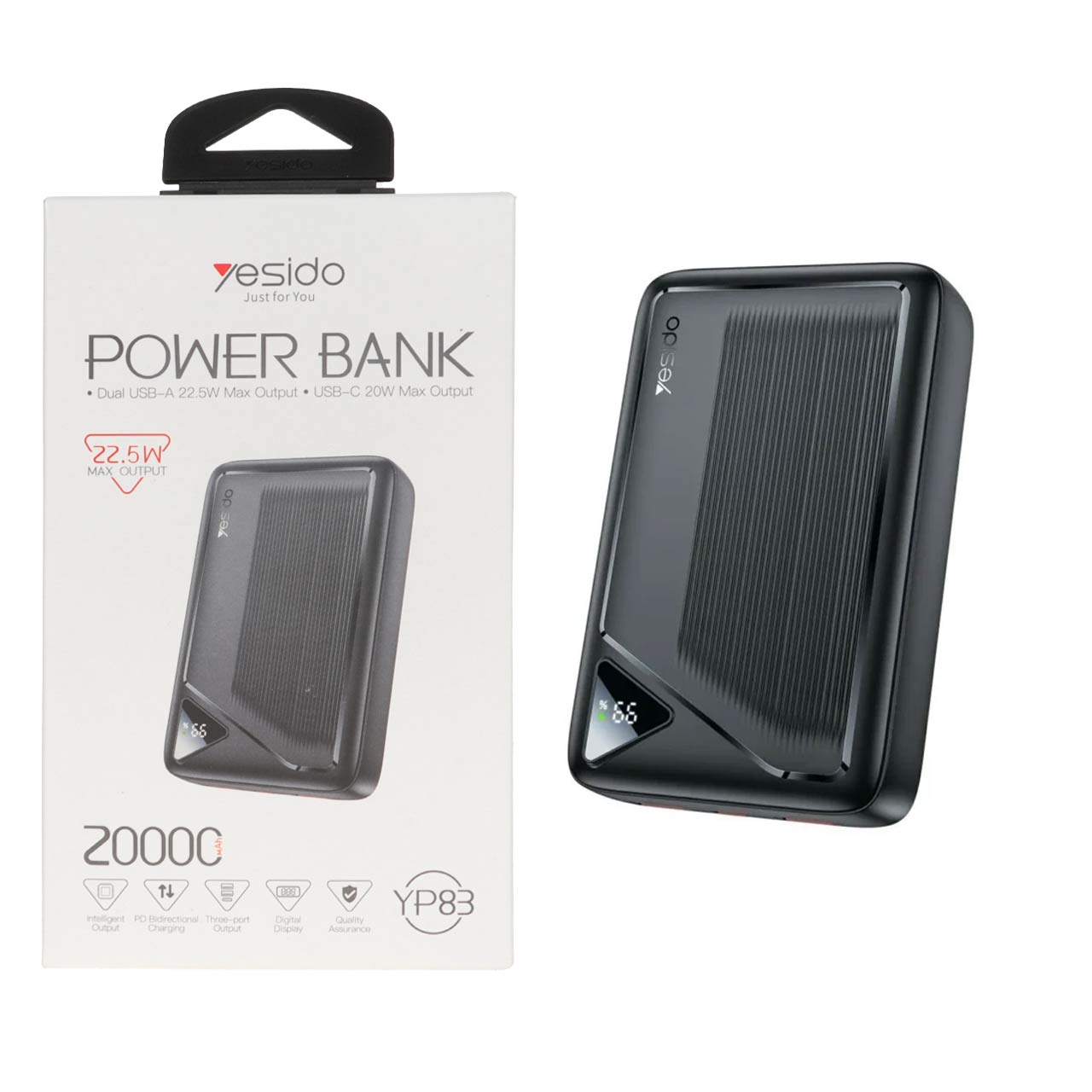 پاوربانک فست شارژ Yesido 20000mAh مدل YP83 22.5W - مشکی (گارانتی 18 ماه تعویض نیکان همراه)