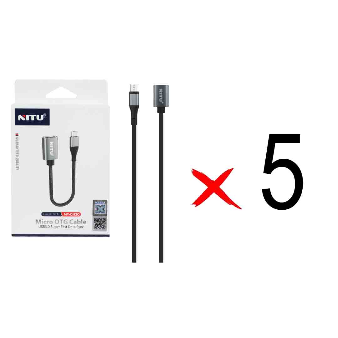 تبدیل NITU OTG TO micro USB مدل CN20 - مشکی خاکستری (گارانتی 18 ماه تعویض نیکان همراه) (بسته 5 عددی)